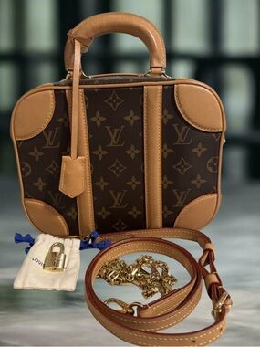Louis Vuitton Brown Monogram Leather Trim Mini Vanity Bag